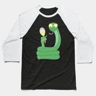 Funny green snake with maraca cartoon Baseball T-Shirt